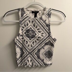 Forever 21 Black and White Paisley Crop Top